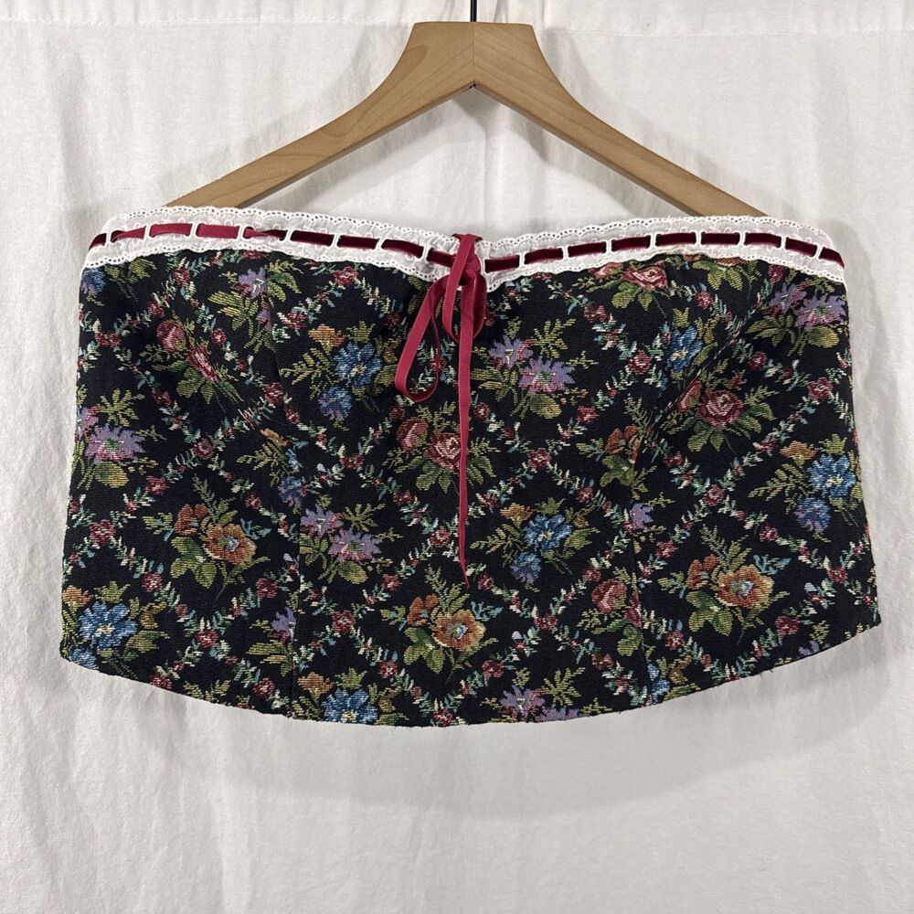 Cider Tapestry Renaissance Strapless Lace Trim Coquette Corset Top Sz 1XL